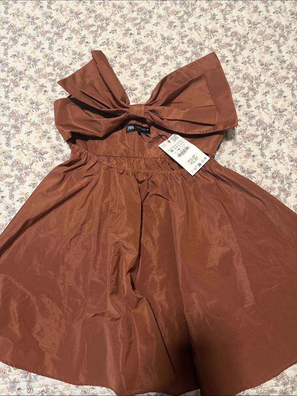 Zara Rust Brown Bow-Back Mini Dress